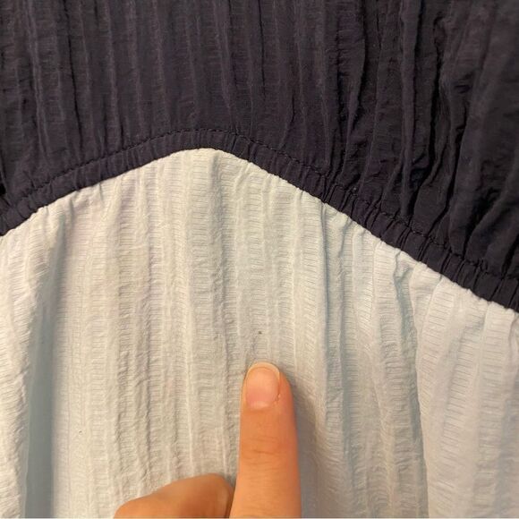 Lane Bryant Tiered Crepe Maxi Dress Blue Colorblock Long Sleeves v neck 20P - Picture 6 of 12